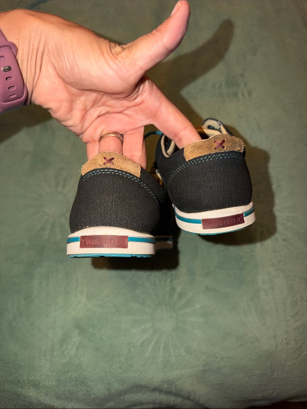 Twisted X Black Canvas Slip-On Loafers with Teal Laces Sz 7.5 - Picture 4 of 5